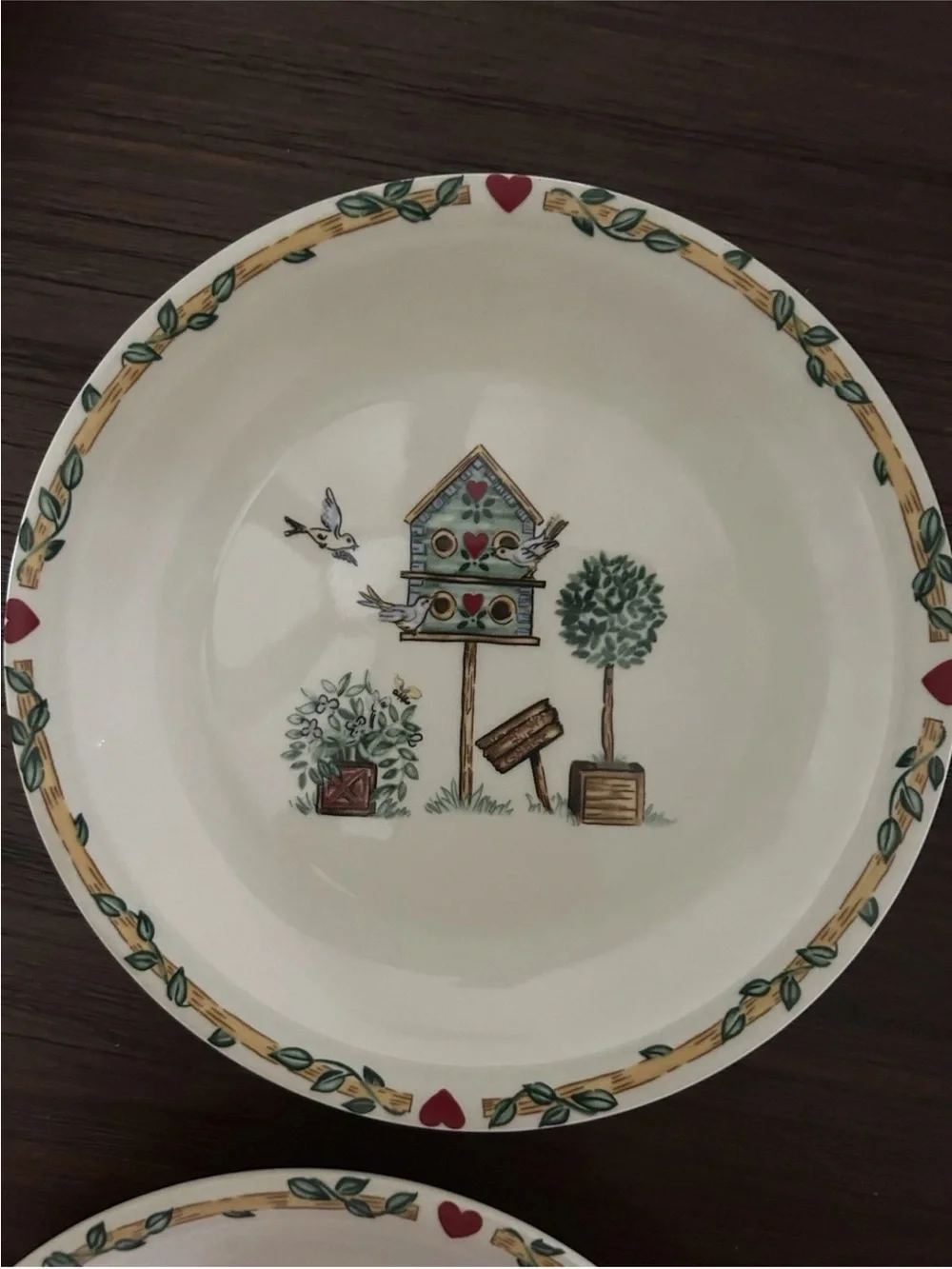 Thompson China White Ceramic with Birdhouse Garden Motif